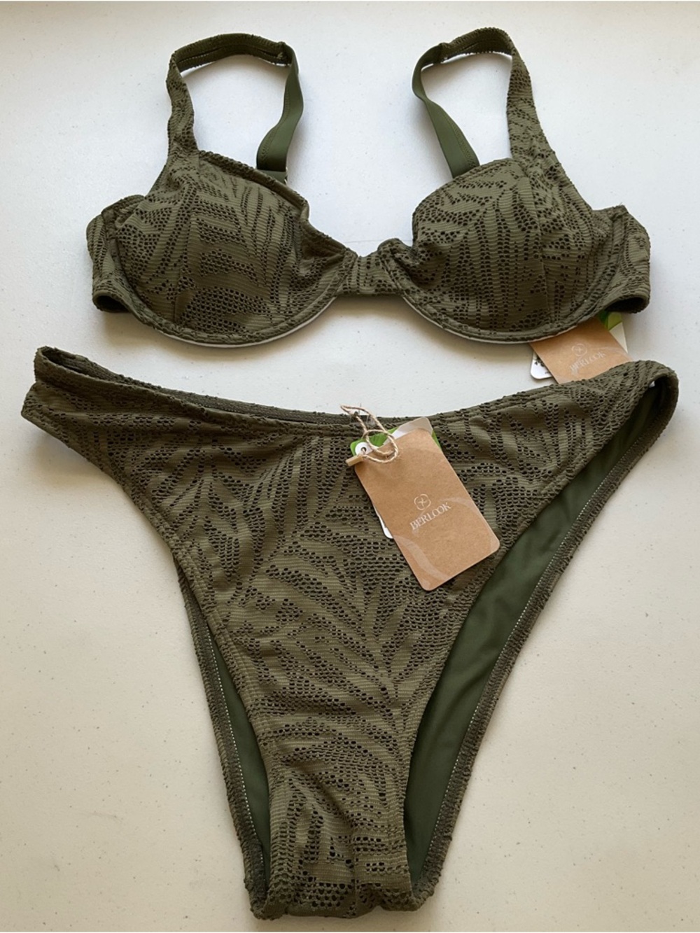 Berlook Bikini Set XL Army Green Crochet Underwire Beachwear